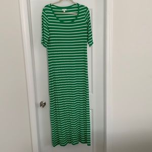 Green and White Stripped Maxi Dress